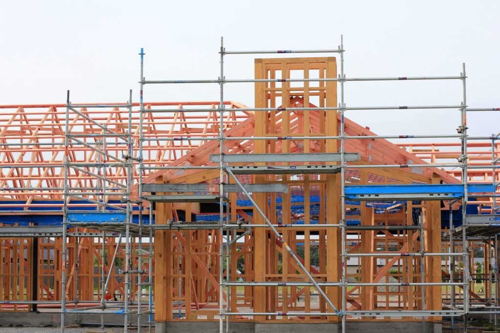 a building under construction with scaffolding around it